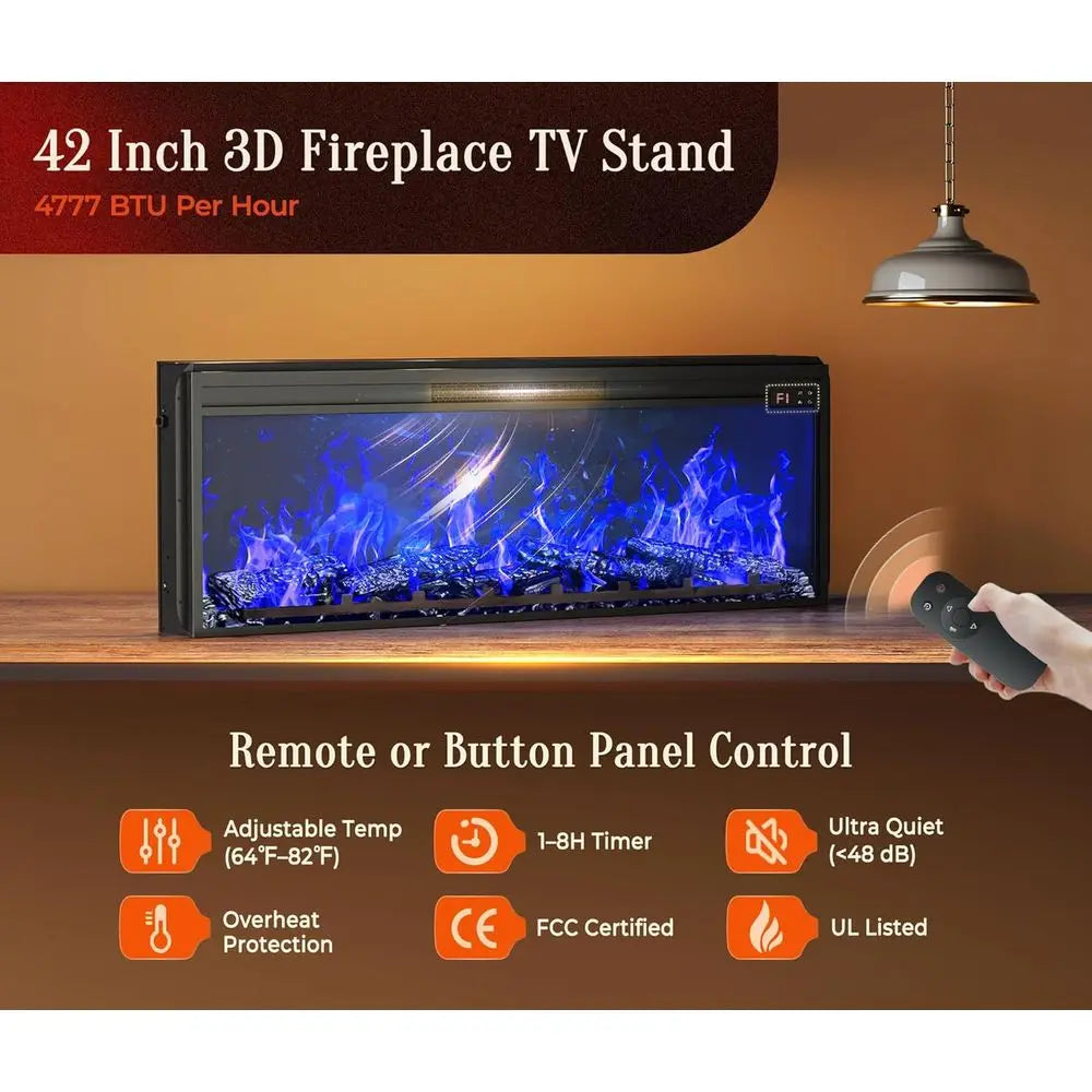 70 Inch TV Stand for Electric Fireplace, 42 Inch or 65-75 Inch TVs, Entertainment Center with Drawers, Black Living Room Furniture
