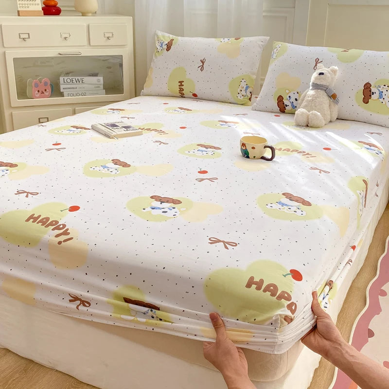 2025 New Bed Hat Print Cartoon Water Clouds Cotton Bedspread Student Mattress Cover Skin Friendly Full Wrap with Elastic Sheet