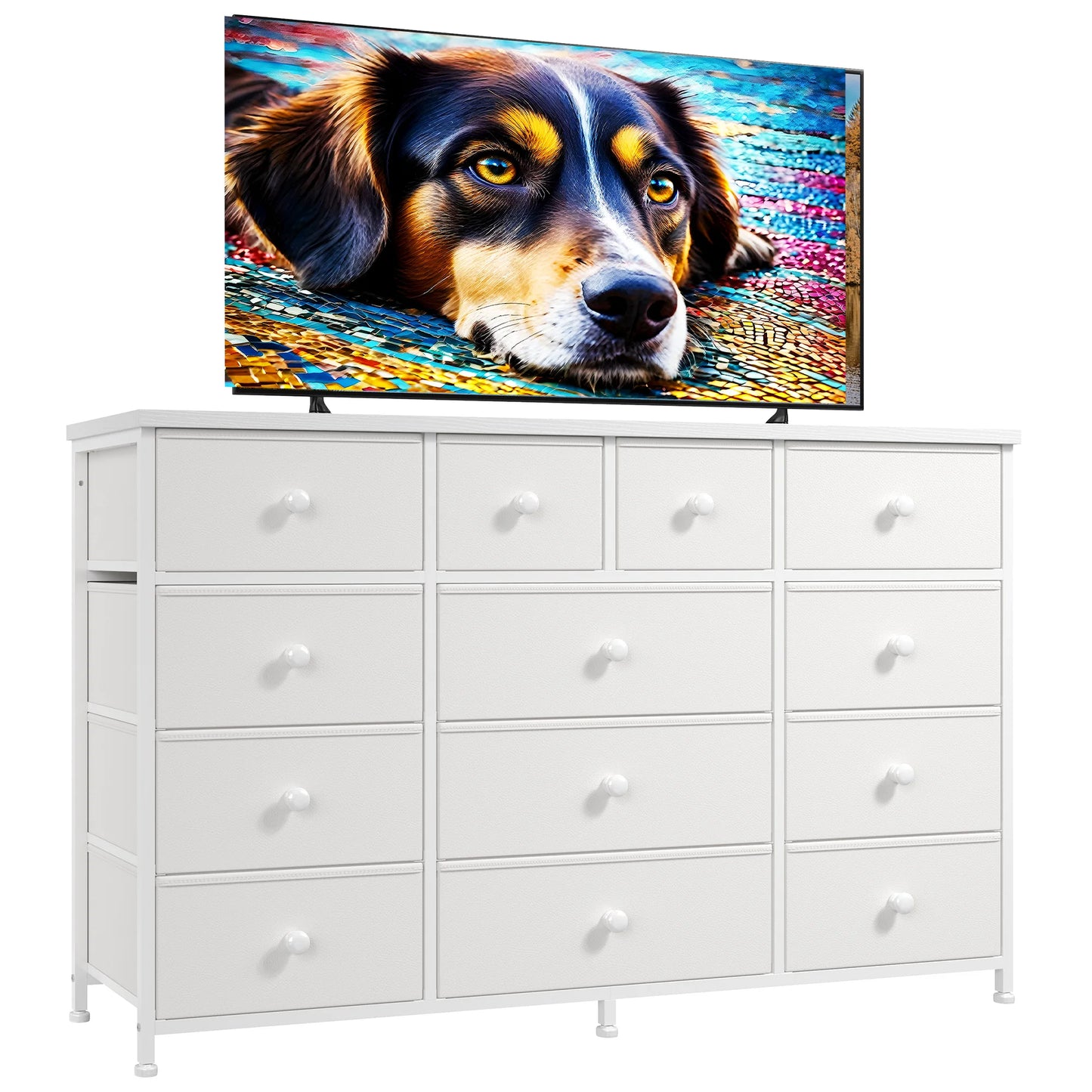 EnHomee 47 Inch Wide 13 Dresser with Fabric Drawer and Wood Top, TV Stand for Bedroom Living Room Hallway or Apartment