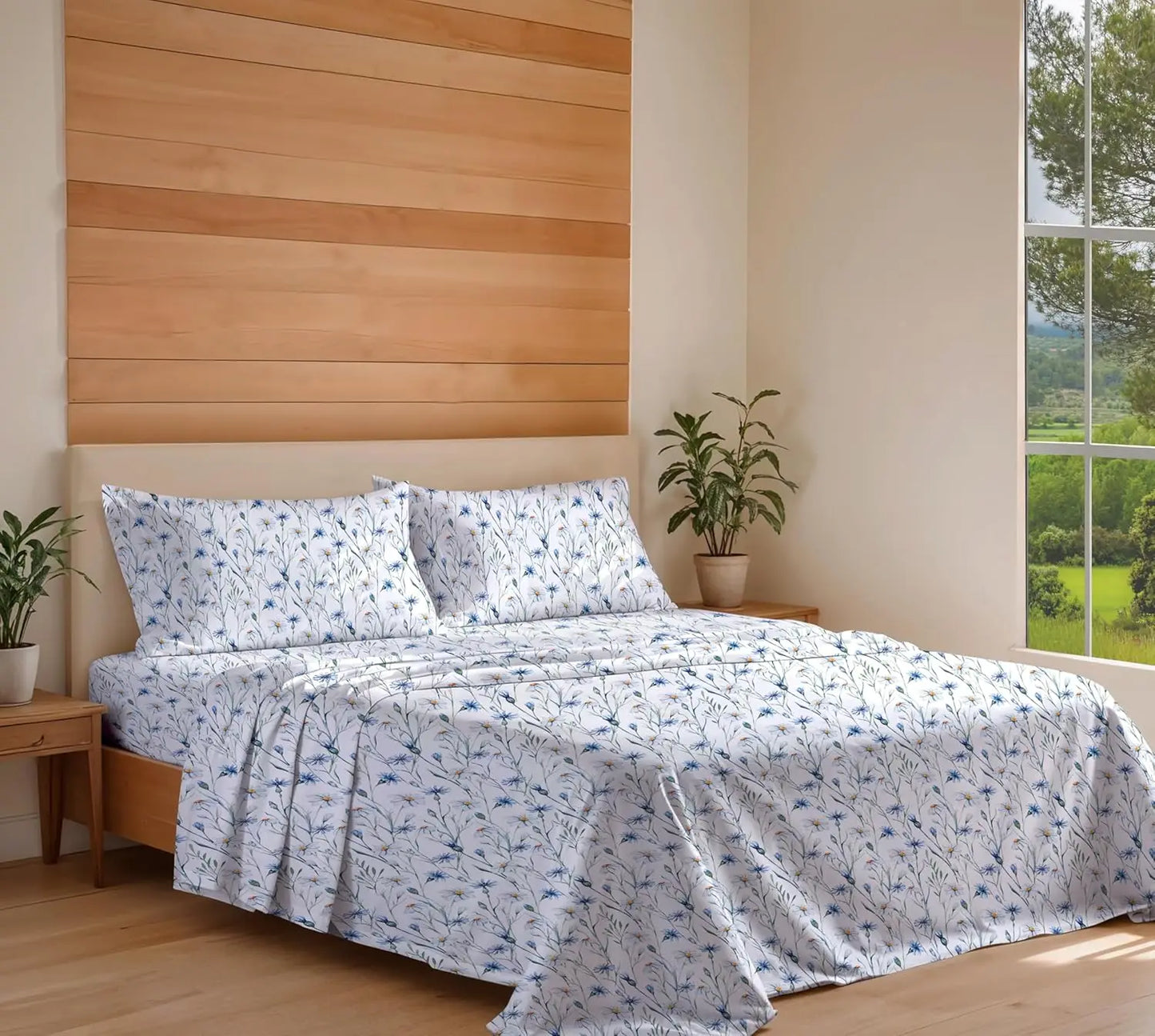 Queen Size Organic Cotton Sheets, Percale Weave, GOTS Certified, 4-Piece Set with Deep Pocket, Crisp & Breathable Bedding