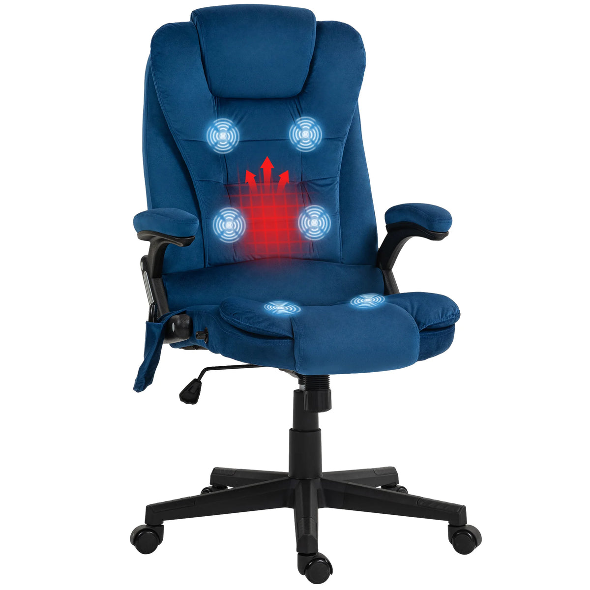 HOMCOM Executive Office Chair with 6 Points Vibration Massage and Heated Lumbar Support, Velvet High Back Computer Chair with Reclining Backrest, Tilt Function and Padded Armrests, Drak Blue