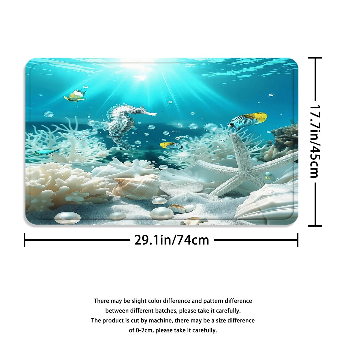 4Pcs Ocean Life Shower Curtain Set with Hooks, Underwater Seahorse Coral Print Waterproof Mildew Resistant Fabric Bath Mat for Family Bathroom Home Decor