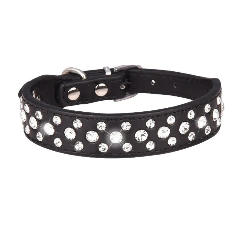 Bling Rhinestone Pet Collar Soft PU Leather Dog Collar Adjustable Neck Strap Pet Supplies for Small Medium Dogs Cats