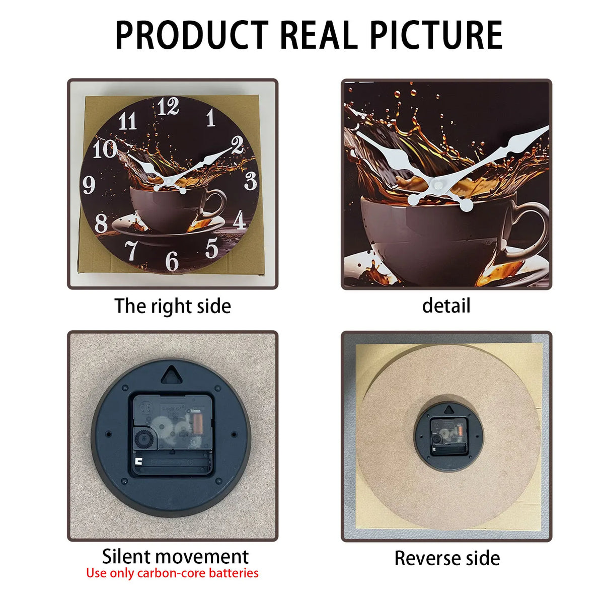 A Stylish Modern Coffee Cup Splash Design Wooden Wall Clock for Living Room, Bedroom, Kitchen, Home Decor, Silent Quartz Clock, Holiday Gift, 10 Inches, 12 Inches, 14inch, 16inch (Battery Not Included)