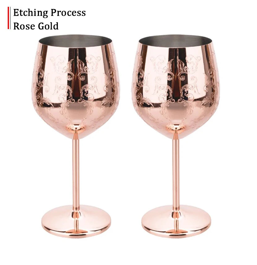 Grapevine Etching Red Wine Glass Goblet For Party Wedding Stainless Steel Wine Glass Goblet Good Cooling Effect Wine Lovers Gift