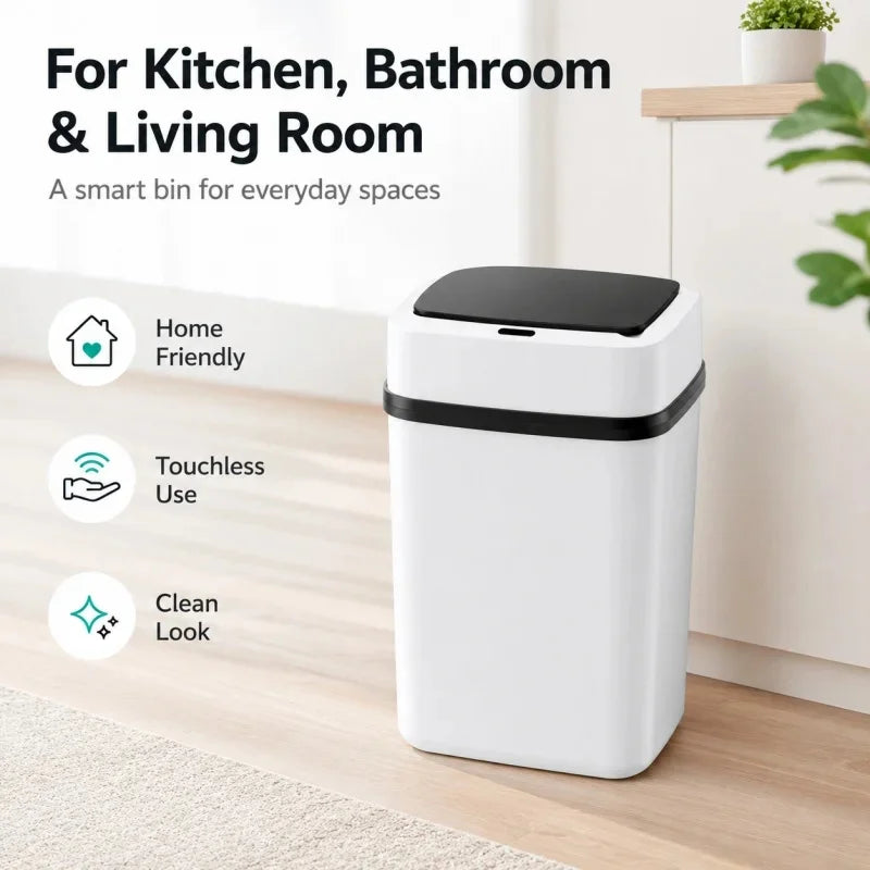 Smart Automatic Sensor Trash Can 13L Touch‑less Waterproof Garbage Bin 0.3s Fast Response For Kitchen Bathroom Household