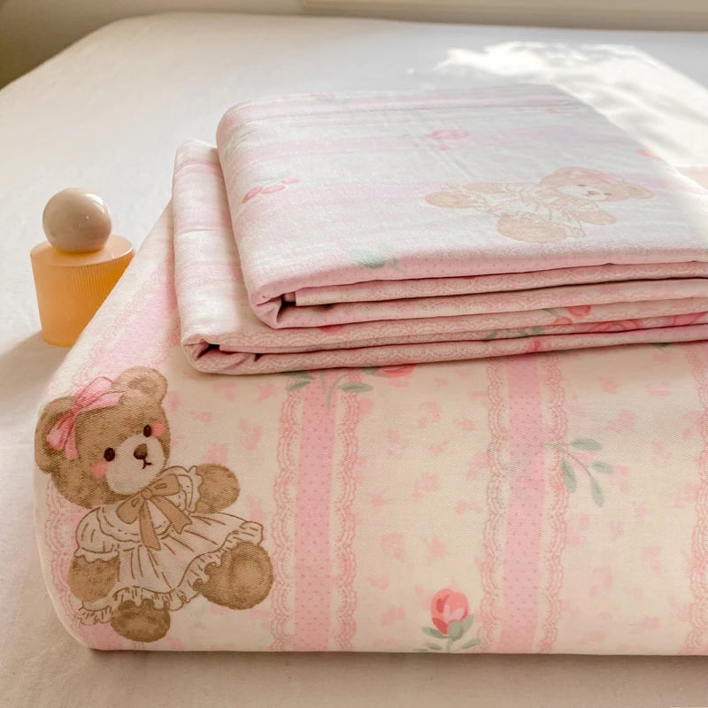 All Season Comfort 100% Cotton Flat Sheet , Soft Breathable Cute Cartoon Print Top Sheet, Wrinkle Resistant Fade Resistant