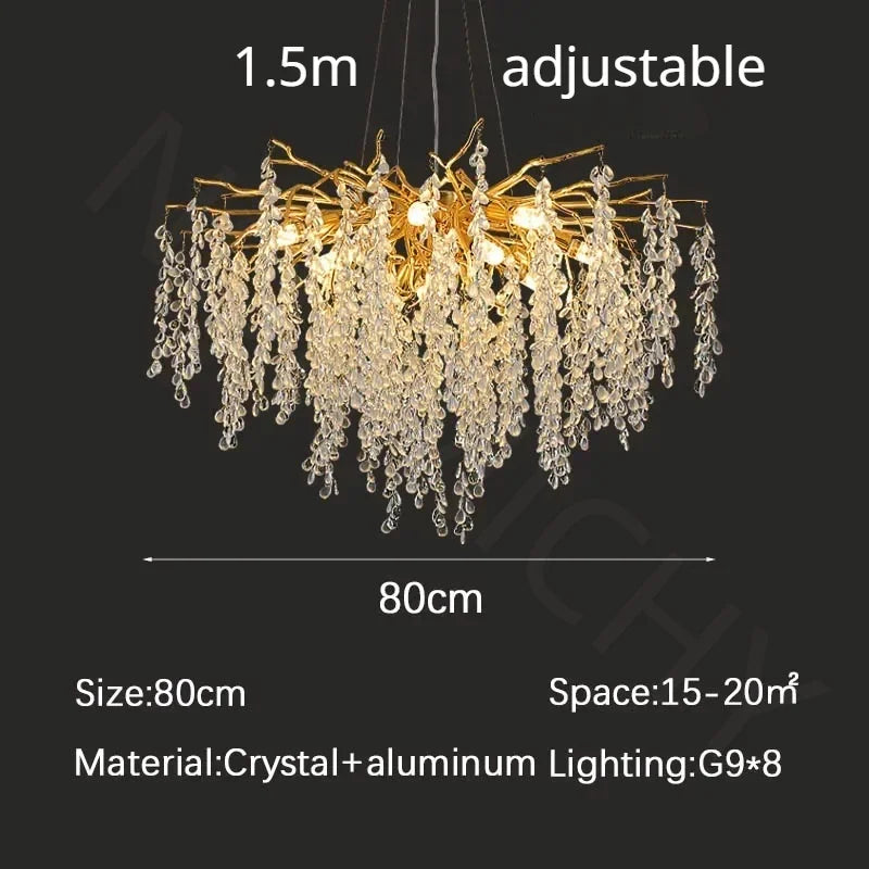 Branch-shaped Crystal Chandelier Living Room Art Home Decoration Indoor Loft Bedroom Ceiling Modern Luxury LED Chandelier Lustre