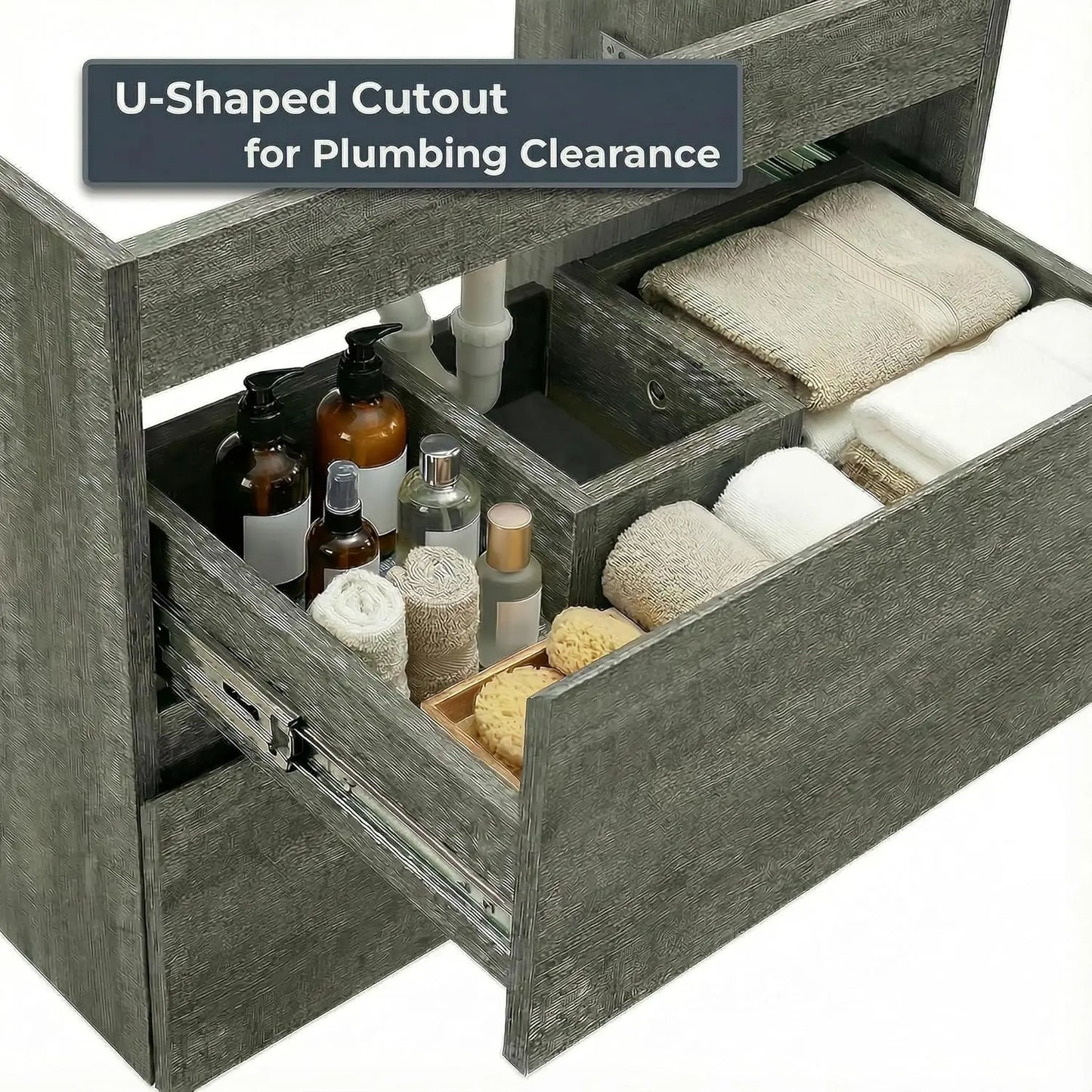 24 Inch Floating Bathroom Vanity with Sink, Modern Wall Mounted Small Bathroom Vanity, 2 Drawer Bathroom Sink, Customized
