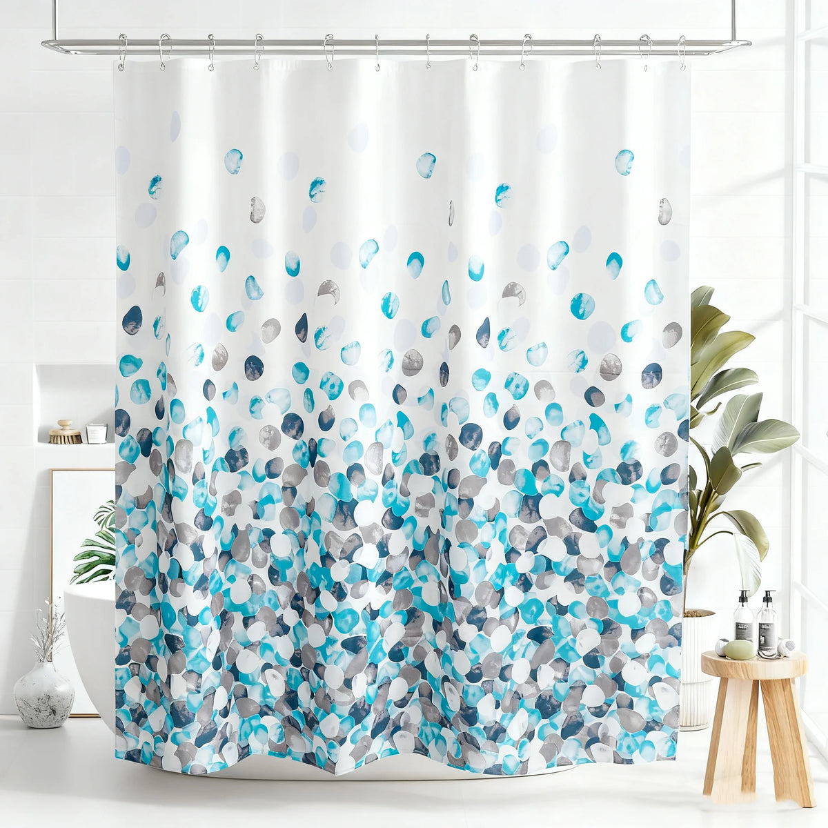1pc Waterproof Gray Polyester Shower Curtain with Metal Grommets, 180*180cm Durable Fabric Bath Curtain for Bathroom Partitions