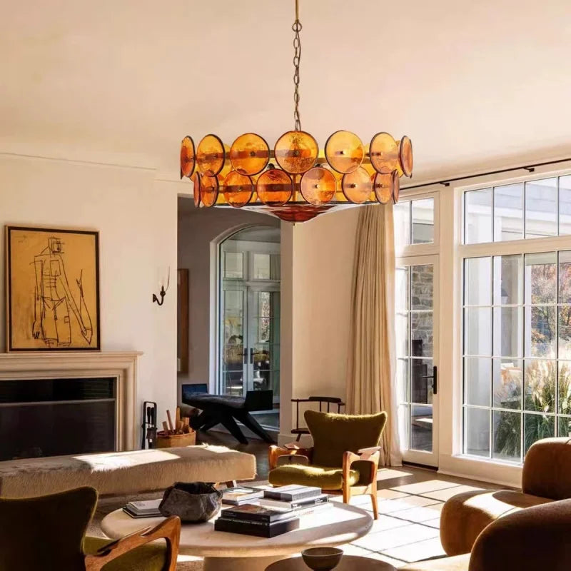 French Retro Brown Glass Pendant Lights Living Room Bedroom Restaurant Kitchen Hotel Luxury Chandeliers Home Decor Lamps Fixture
