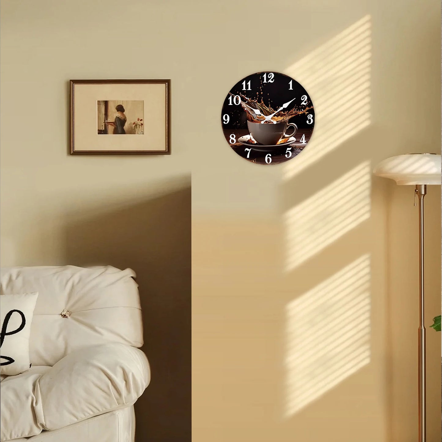 A Stylish Modern Coffee Cup Splash Wooden Wall Clock for Living Room, Bedroom, Kitchen, Home Decoration, Silent Quartz Clock, Holiday Gift, 10 Inches, 12 Inches (No Battery)