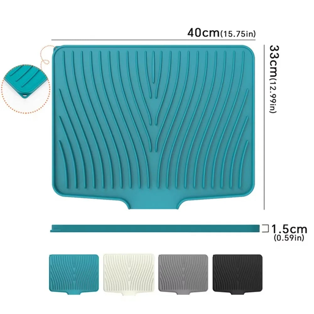 Silicone Dish Drying Mat Heat-Resistant Drain Pad Non-Slip Kitchen Countertop Protector Sink Cabinets Pans Utensils Tableware