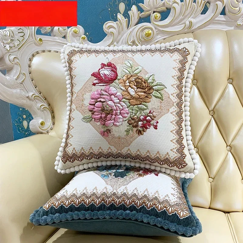 2pcs European Flower Throw Pillow Cover Waist Luxury Sofa Pillowcase Bedhead Backrest Anti Scratch Living Room Cushion Covers