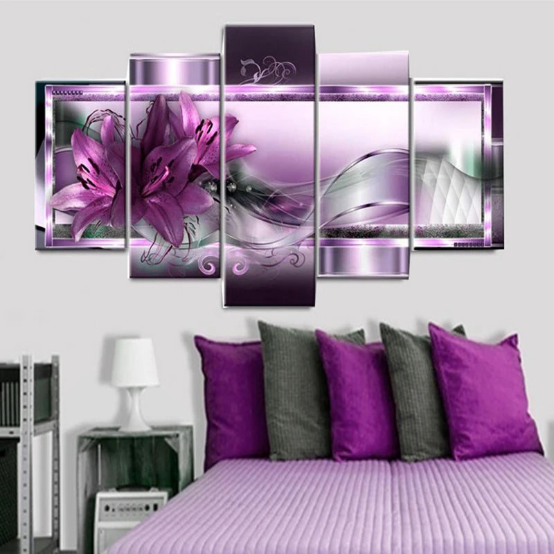 World Map Canvas Painting Flowers Landscape 5 Panel Poster Living Room Bedroom Decoration Art Prints Home Decor Wall Pictures
