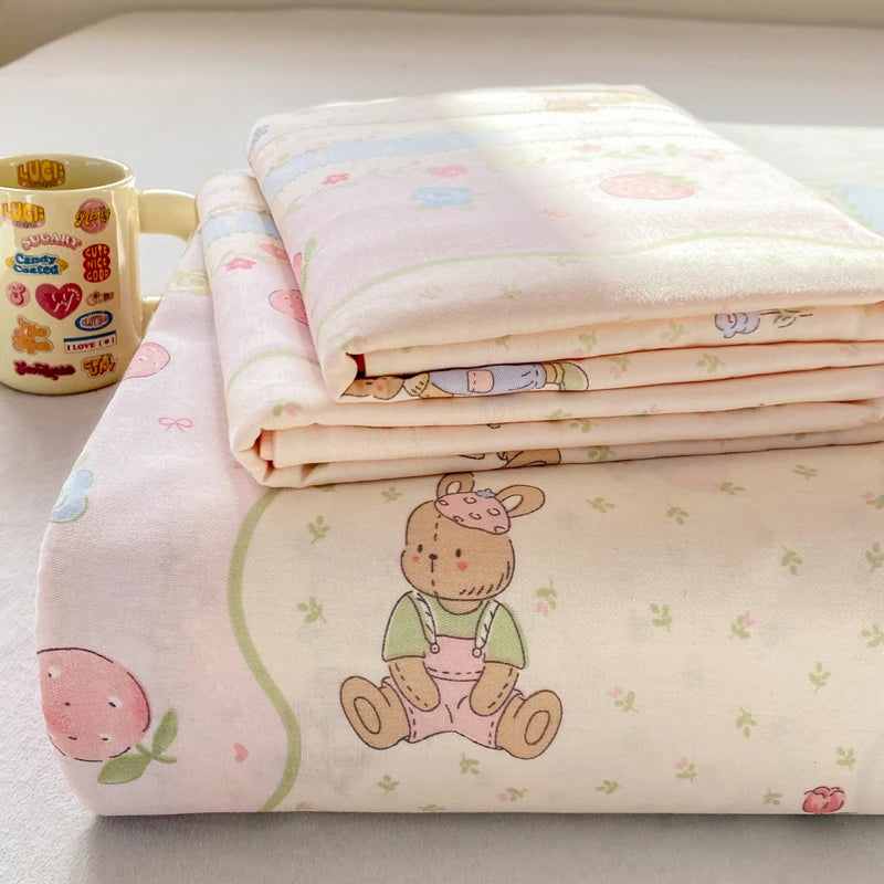All Season Comfort 100% Cotton Flat Sheet , Soft Breathable Cute Cartoon Print Top Sheet, Wrinkle Resistant Fade Resistant