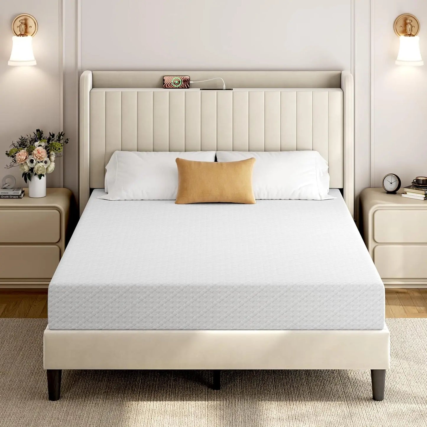 8 Inch Twin Mattress 3 Foam Layer Cooling Gel Memory Foam Mattresses Green Tea for Fresher Sleep Medium Firm CertiPUR-US Certifi