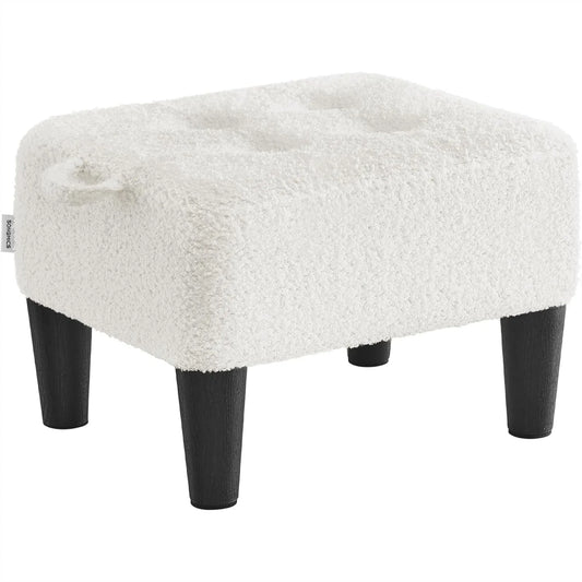 Teddy Fleece Foot Stool Ottoman with Thick Cushion, 330 lb Capacity, Cream White and Ink Black