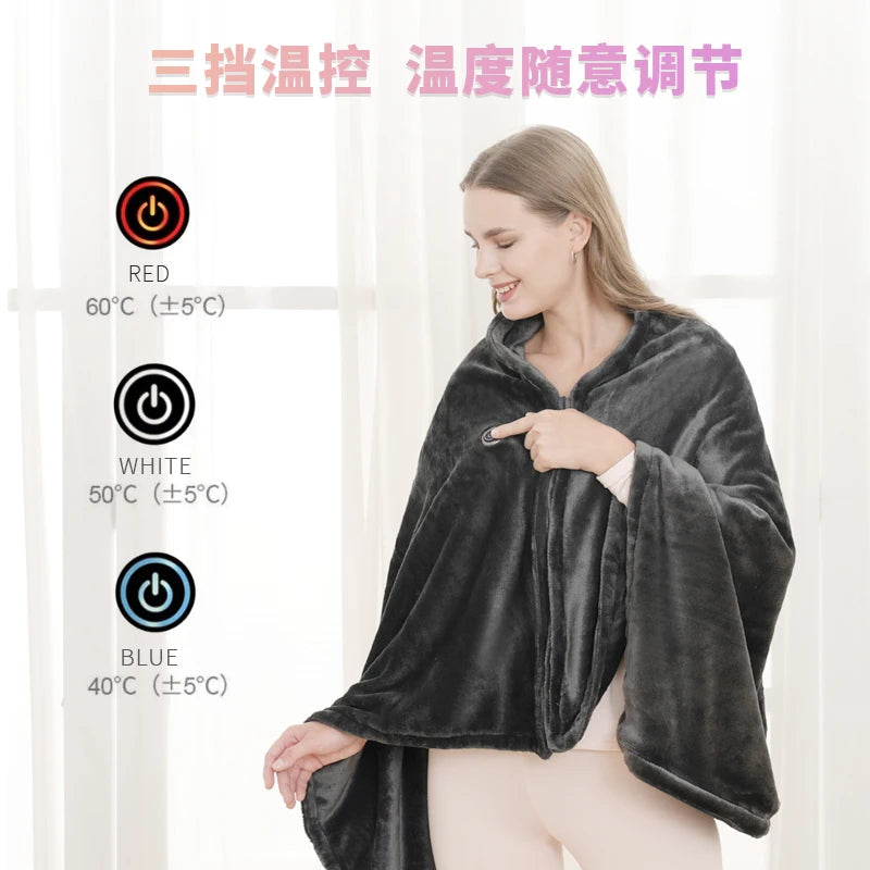 Coral Velvet Heating Blanket 3 Heated Level Fast Heating USB Heating Shawl 9 Heated Areas Portable Thermal Blankets Winter