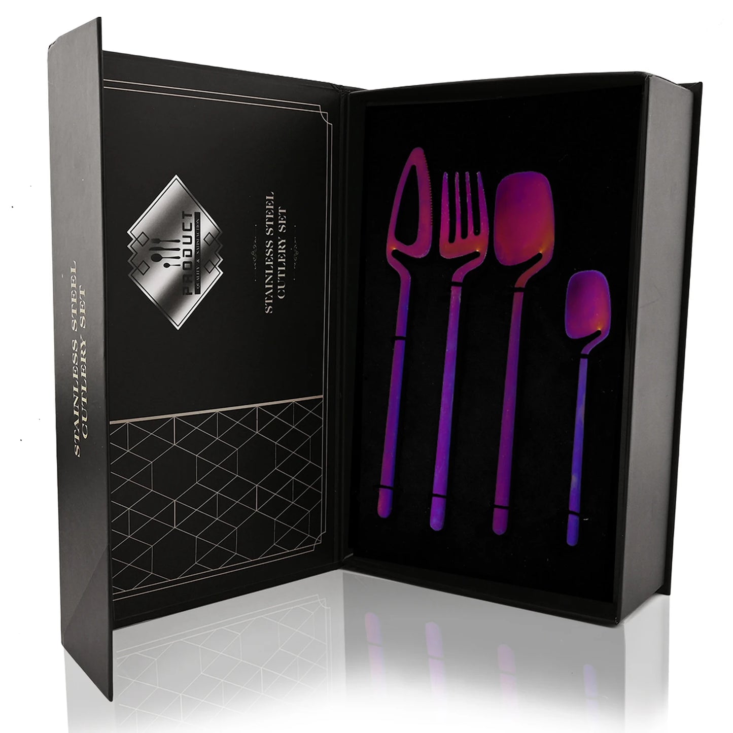 24Pcs Black Dinnerware Set 18/10 Stainless Steel Tableware Set Fork Knife Spoon Cutlery Set Gift Box Flatware Dishwasher Safe