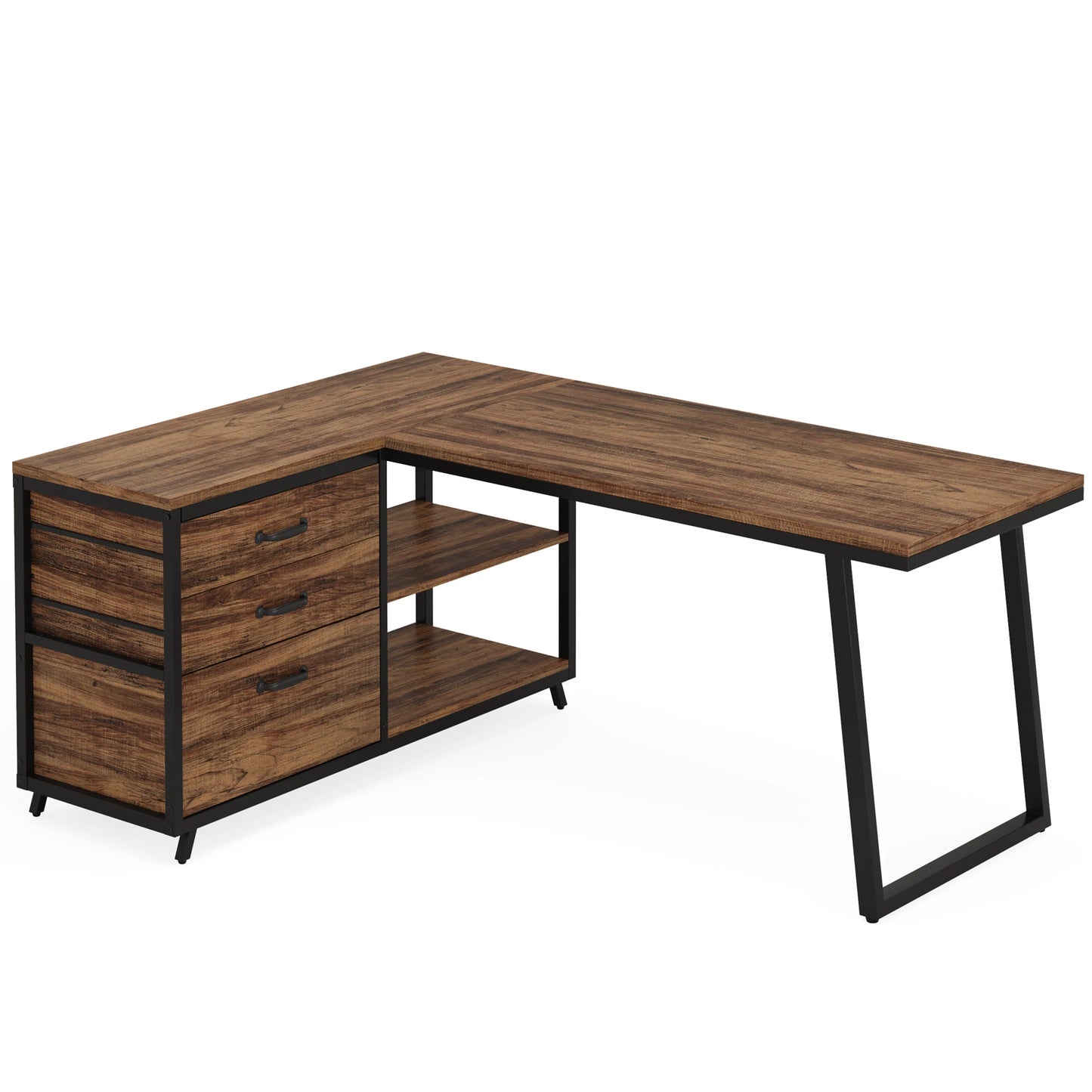 Tribesigns L-Shaped Computer Desk with 3 Drawers, Reversible Corner Home Office Desk with Shelves, 53-Inch Industrial PC Desk