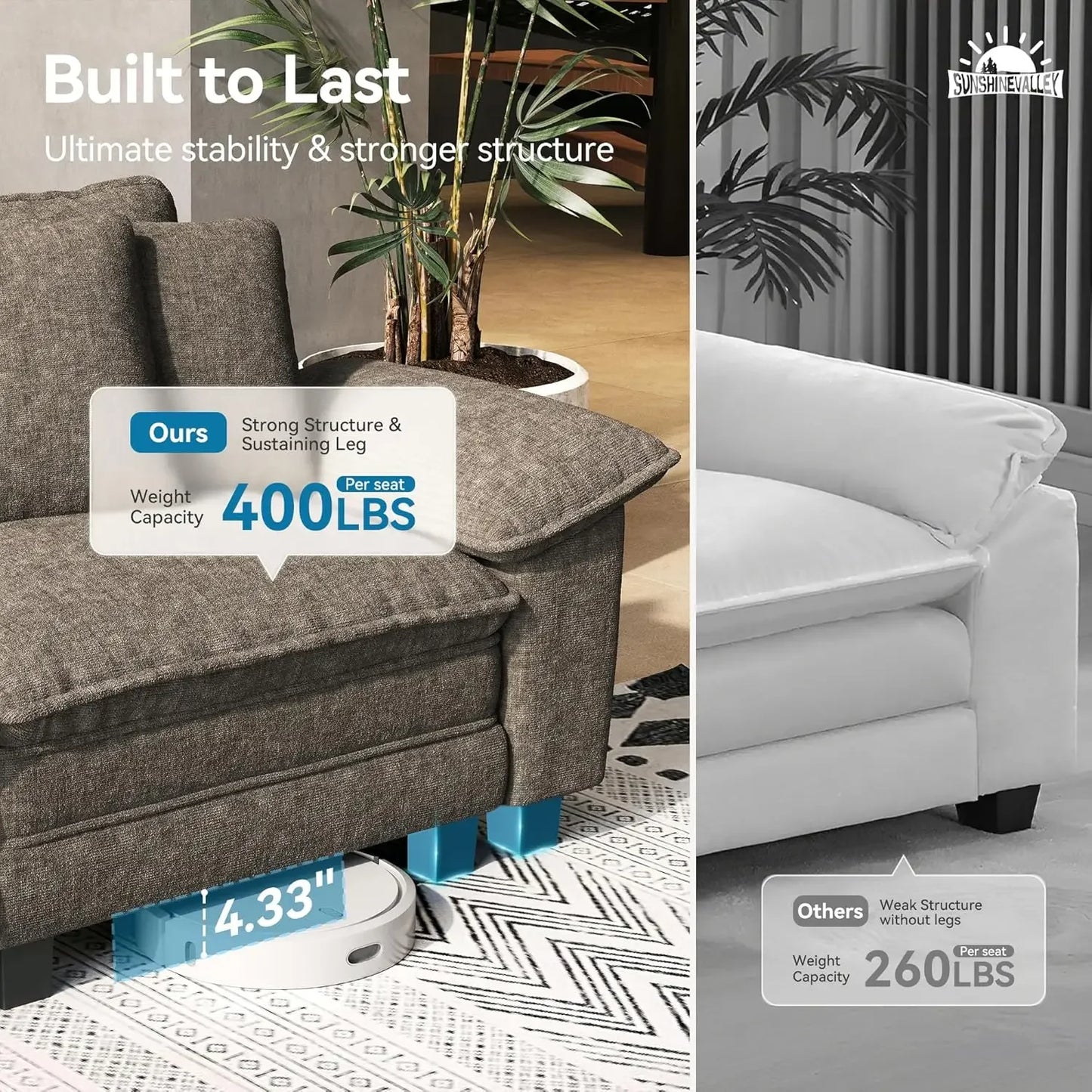 Modular Loveseat Cloud Sofa, 87.5'' Oversized Chenille Sectional Couch with Wider Armrest and Pillow, 2 Seat, Customized