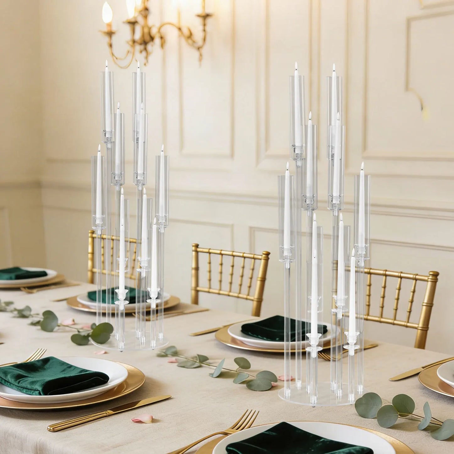 10Pcs Acrylic Candelabra 10 Arm Clear Candle Holder Table Centerpiece Home Decoration