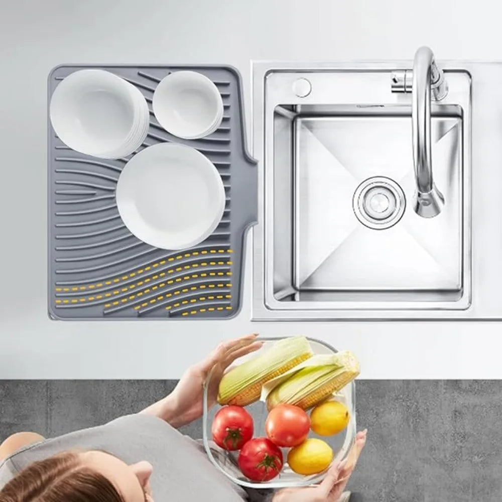 Silicone Dish Drying Mat Heat-Resistant Drain Pad Non-Slip Kitchen Countertop Protector Sink Cabinets Pans Utensils Tableware