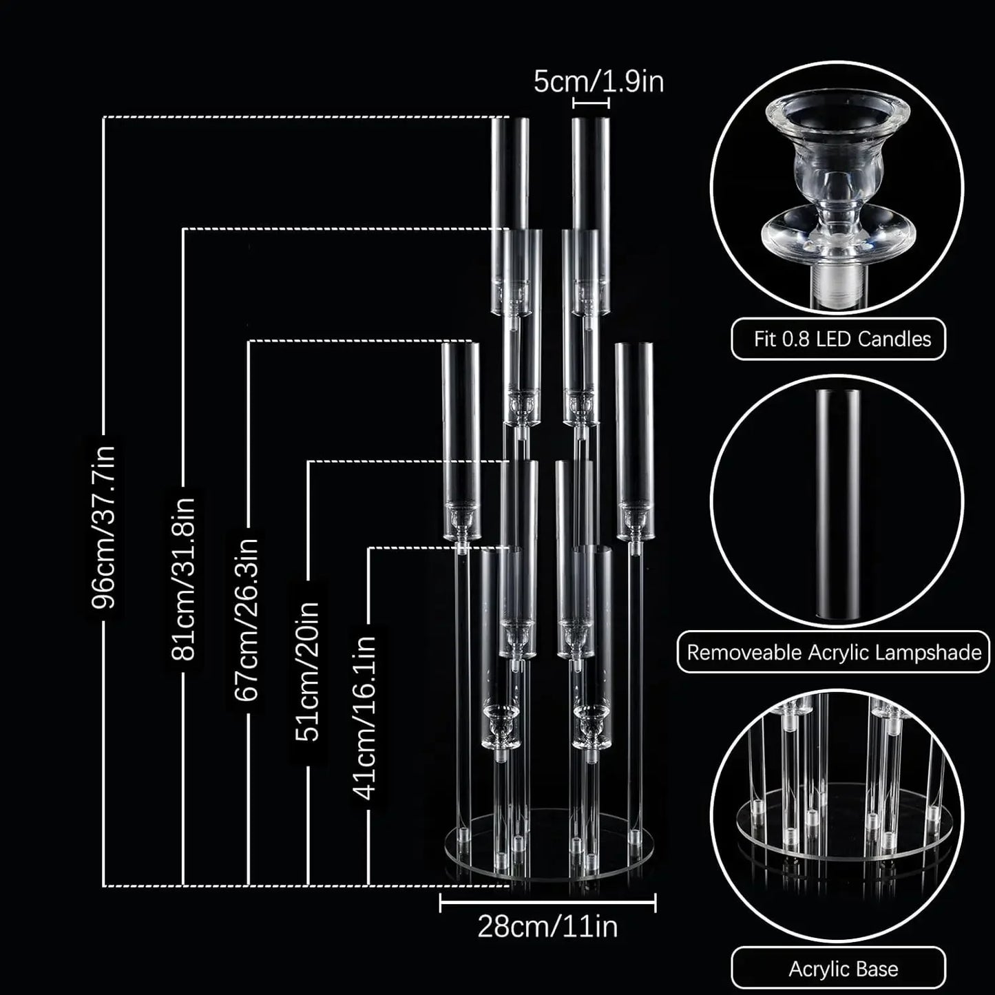 10Pcs Acrylic Candelabra 10 Arm Clear Candle Holder Table Centerpiece Home Decoration