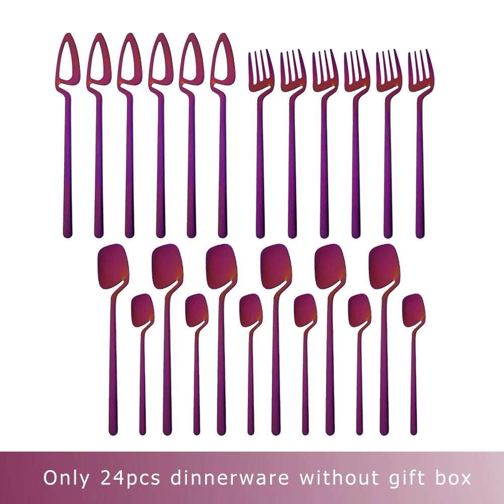 24Pcs Black Dinnerware Set 18/10 Stainless Steel Tableware Set Fork Knife Spoon Cutlery Set Gift Box Flatware Dishwasher Safe
