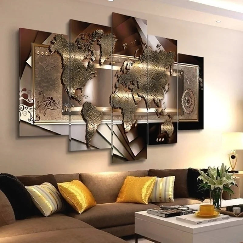 World Map Canvas Painting Flowers Landscape 5 Panel Poster Living Room Bedroom Decoration Art Prints Home Decor Wall Pictures
