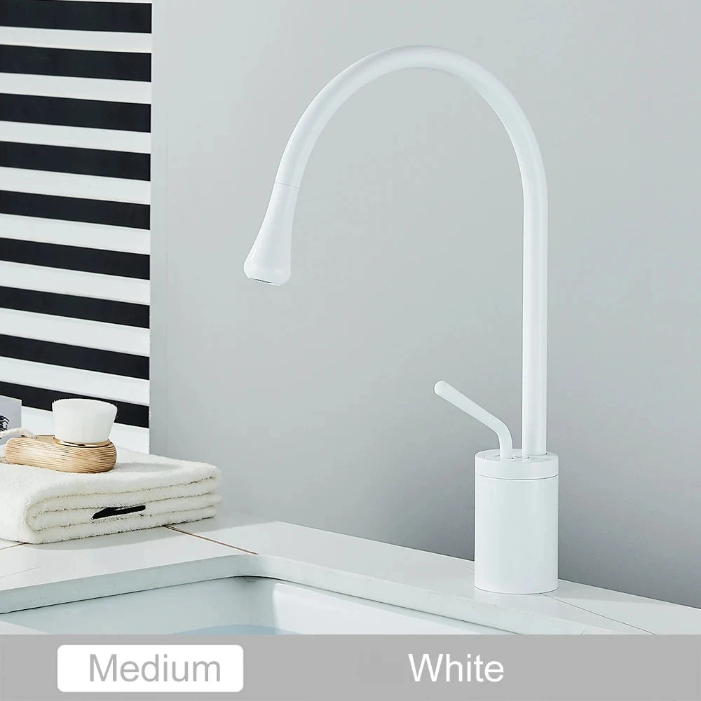 Brushed Golden Brass Art Basin Faucet Bathroom Washbasin Hot Cold Tap 360 Swivel Waterfall Gold Tall Model Mixer Deck Mounted