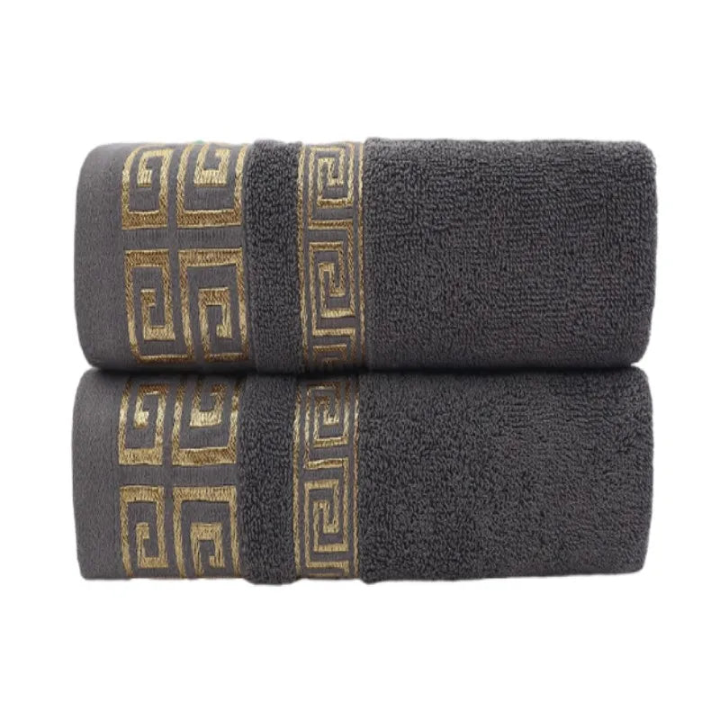 2Pcs Black Cotton Towels Set 34x74cm 70x140cm Embroidered Cotton Bath Towels High Absorbency Quick Drying Bathroom Towels Sets