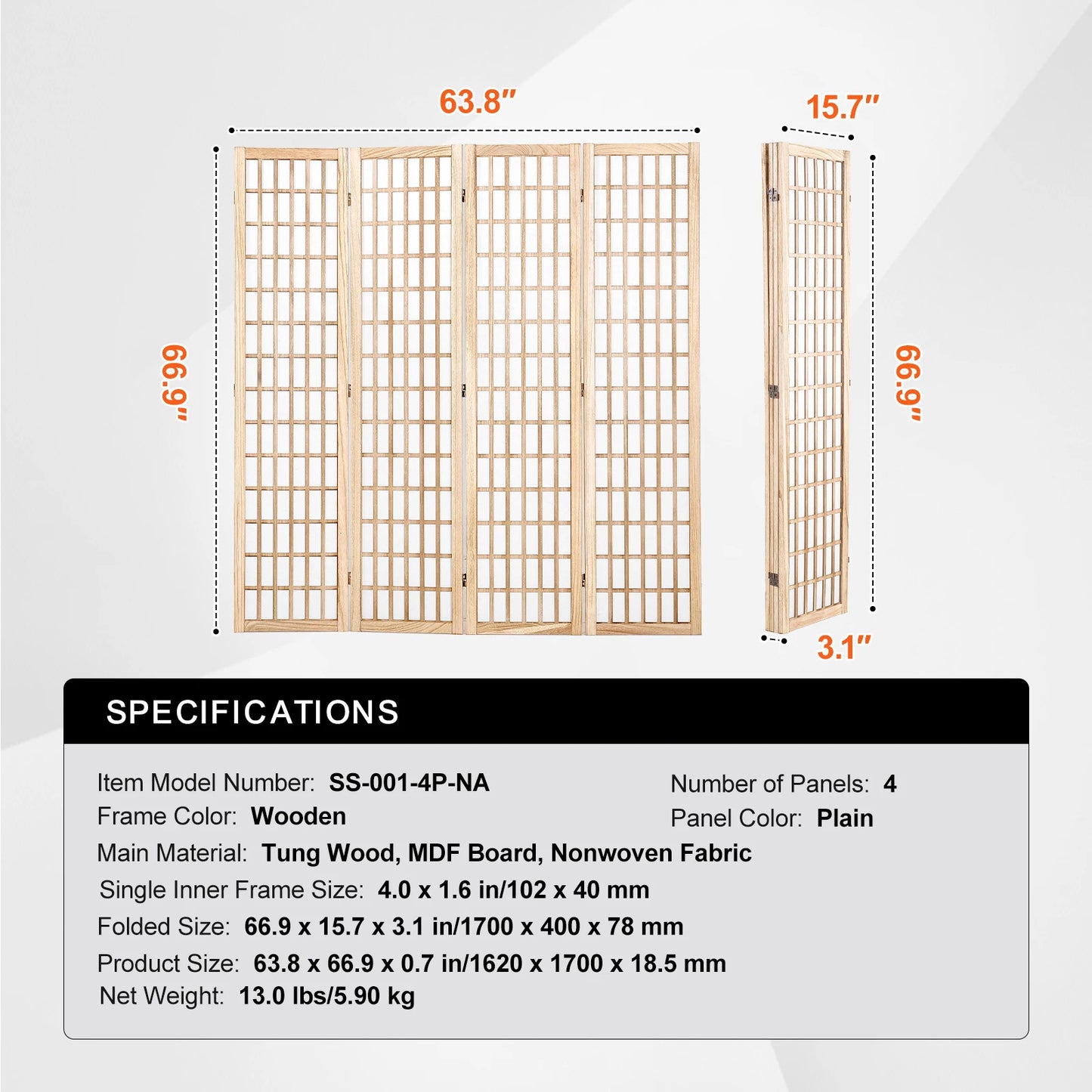 SucceBuy 3/4/6 Panel Wood Folding Privacy Screen Portable Decoration Screens for Room Separation Home Office Restaurant&Bedroom