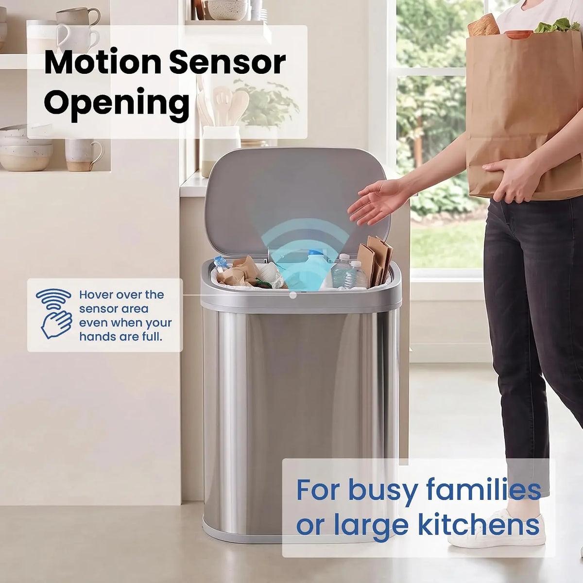 Ninestars 21 Gallons XL Automatic Touchless Kitchen Trash Can with Lid, Motion Sensor Trash Can for Large Kitchens, Office & Commercial Use 80 Liter Stainless Steel Garbage Bin (X-Large Rectangular)