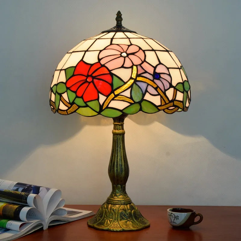 30CM American Tulip Table Lamp Tiffany Style Stained Glass Welding Art Gift Living Room Feeding Night Light Rustic 110V 220V