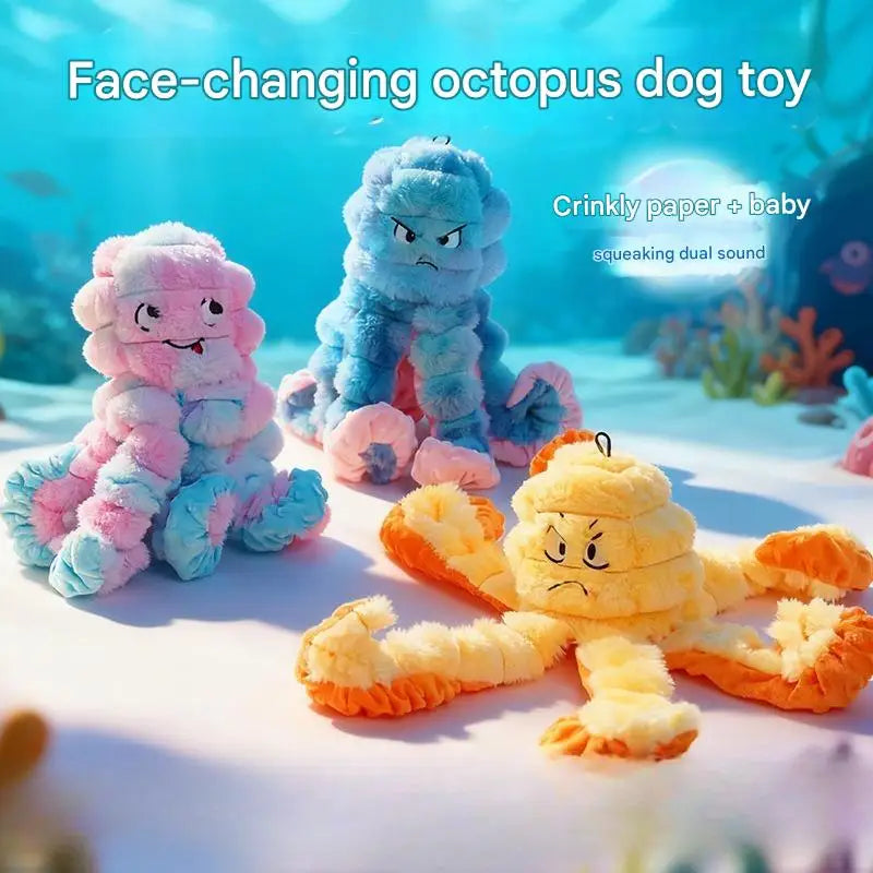 Squeaky Crinkle Octopus Dog Toy Interactive Bite-Resistant Plush for Large Small Dogs Stress Relief