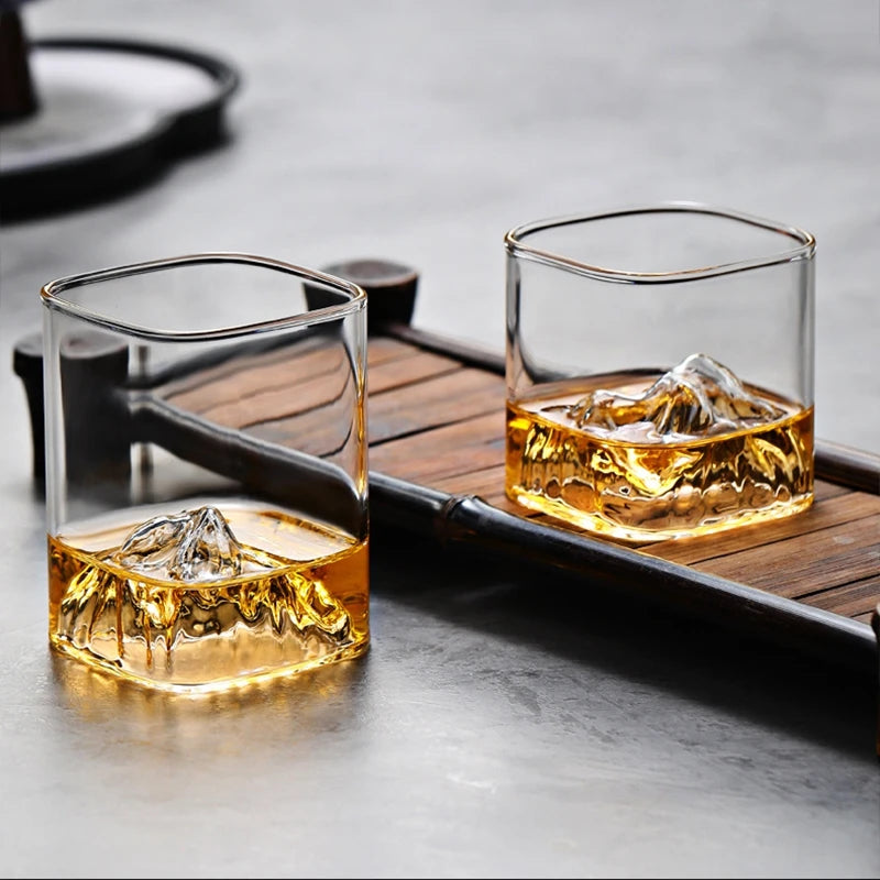 1/2pcs Glass Cup Mountain Whiskey Glass Transparent Beer Water Cup Milk Coffee Mug Tea Juice Drink Cup Bar Kitchen Drinkware
