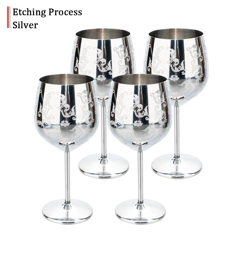 Grapevine Etching Red Wine Glass Goblet For Party Wedding Stainless Steel Wine Glass Goblet Good Cooling Effect Wine Lovers Gift