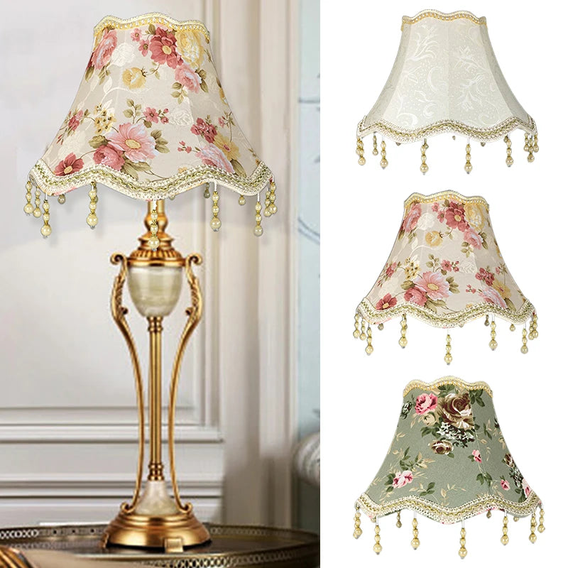 Retro Fringe Beads Lamp Cover E27 Cloth Pearl Tassel Table Lamp Shade Bedroom Wall European Style