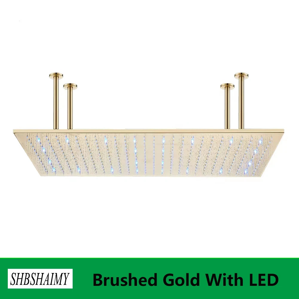 SHBSHAIMY Chrome Shower Head LED Light 40*80cm Large Rainfall Chrome Rainfall Faucet Bathroom Tap Stainless Steel Square Sprayer