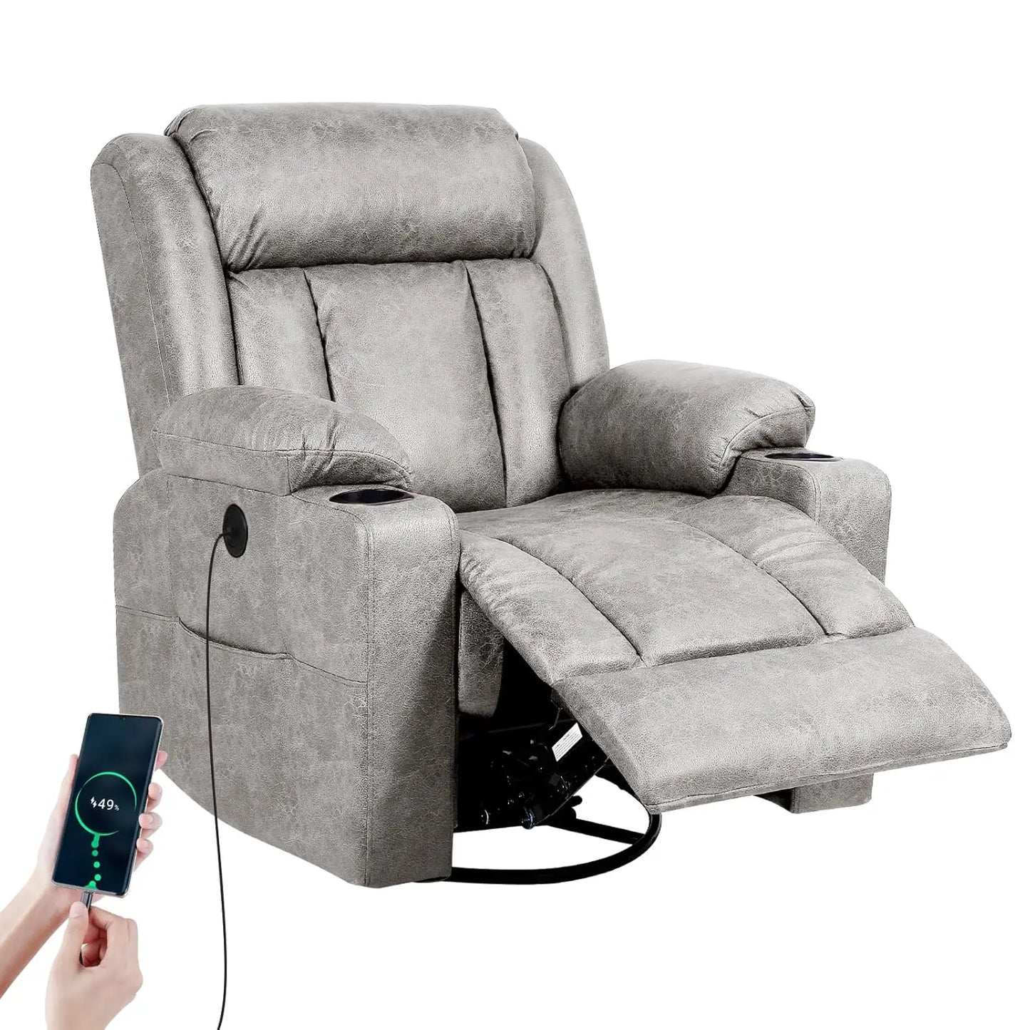 Massage Rocker Recliner Chair with Vibration And Heat USB & Type-C Ports 360° Customizable Rocking Recliner Chair