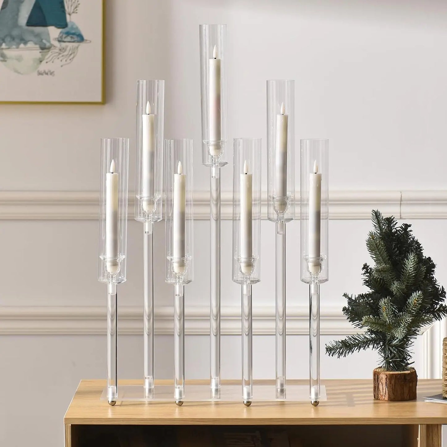 4pcs 7-Arm Acrylic Candlestick Clear Candelabra 26.5 Inch Tall for Hanukkah Living Room Decor