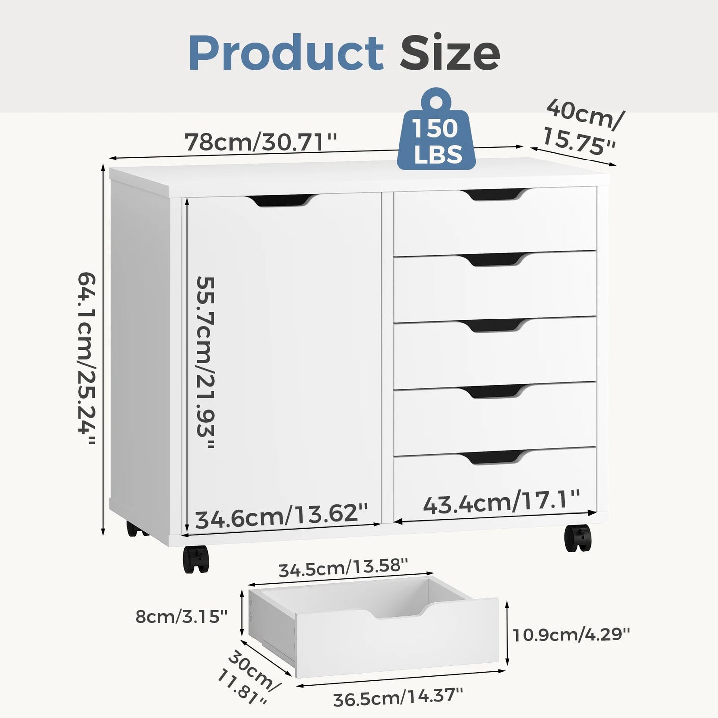 JHK Wood 5 Drawers Cabinets Organizer with Wheels Rolliing File Cabinet with Shelves and Door Printer Stand  for Home Office