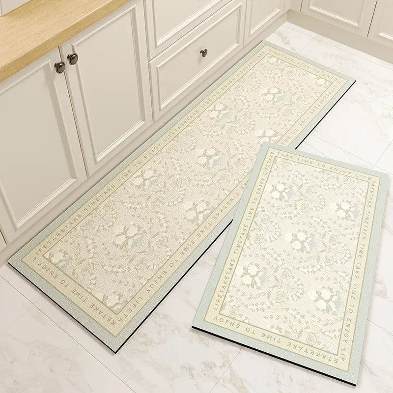 Kitchen Pvc Floor Mat Leather Waterproof Non-slip Carpet Oil-proof Foot Mats Pink Flower Pattern Home Decoration Rug Vinyl Rugs