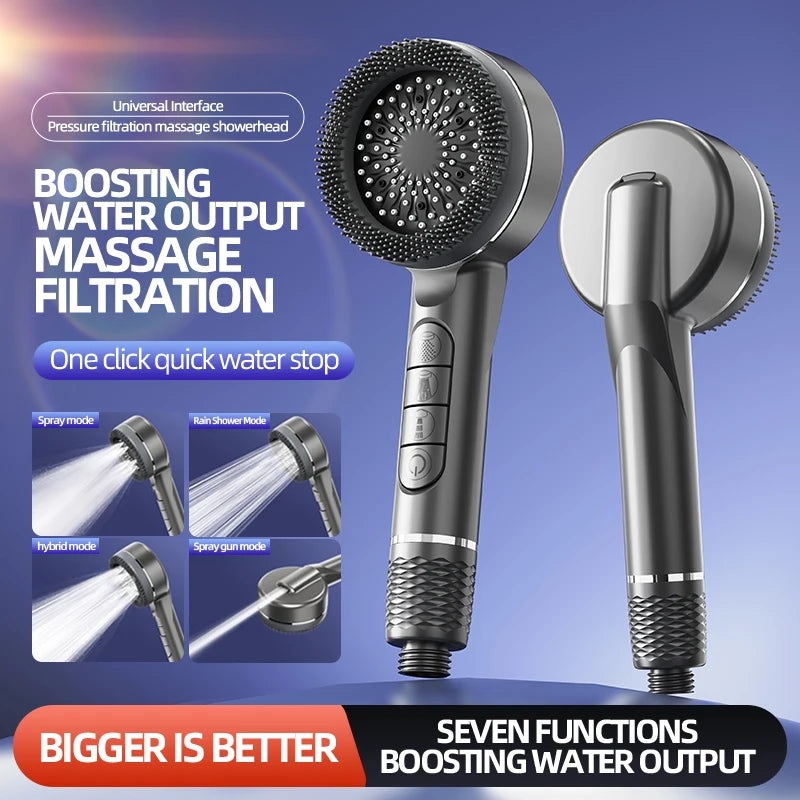 High Pressure Filter Shower Head 4 Spray Modes Massage Silicone Brush Water Stop Button Hose Wall Bracket 10/15/20 Filters