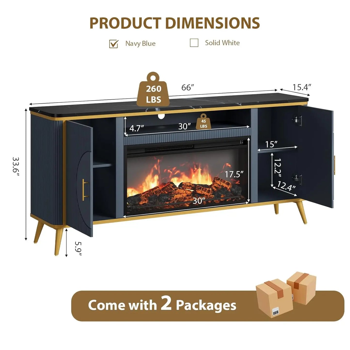 Modern Fluted TV Stand with Electric Fireplace for up to 80'' TVs Luxury Customizable Media Entertainment Center