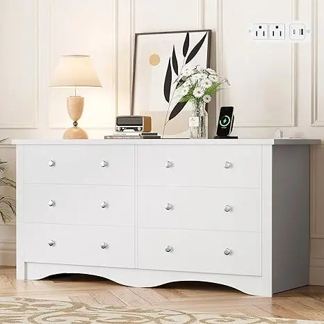 Black 6 Drawer Dresser Modern Wood Chest for Bedroom Living Room Closet Hallway