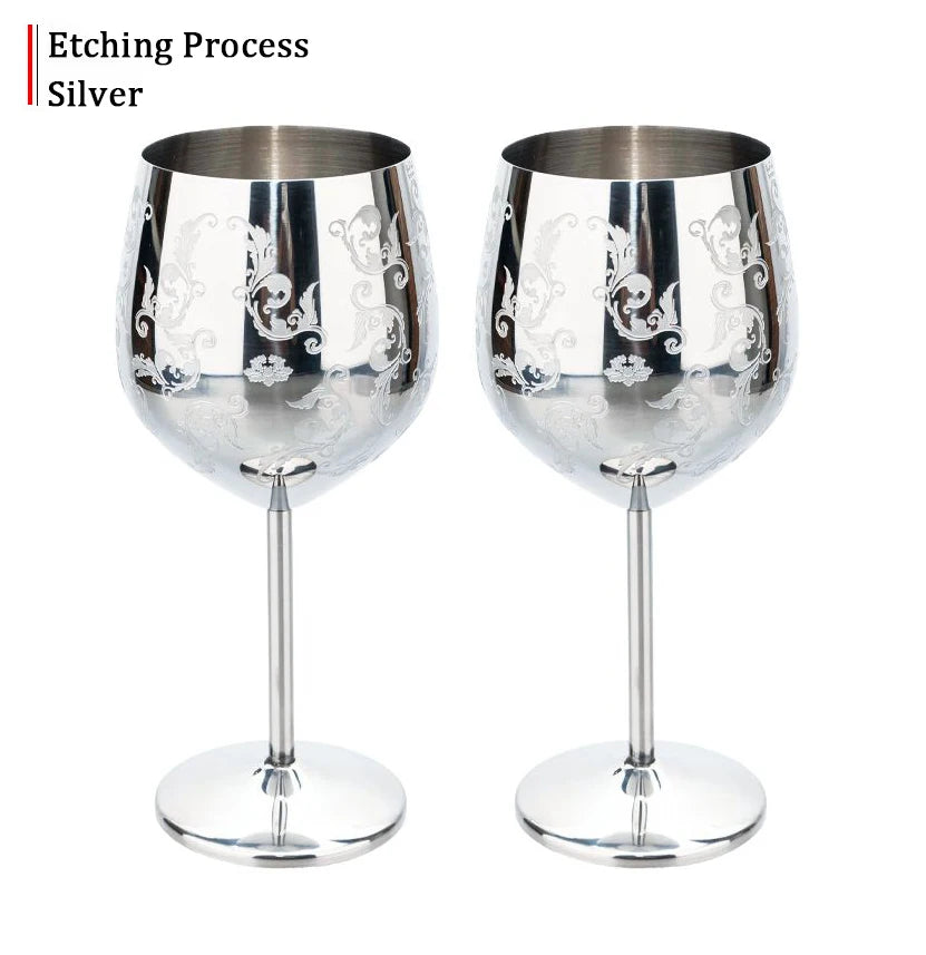 Grapevine Etching Red Wine Glass Goblet For Party Wedding Stainless Steel Wine Glass Goblet Good Cooling Effect Wine Lovers Gift