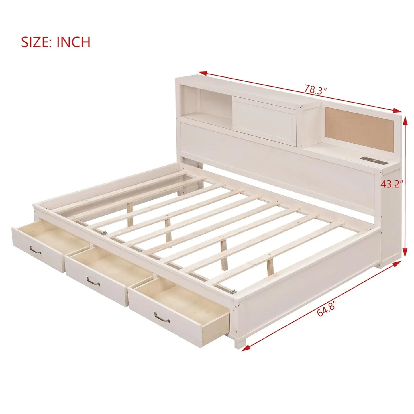 Full Size Daybed with USB Ports and Sockets,Wooden Platform Bed Frame with Storage Drawers and Shelf for Living, Customized